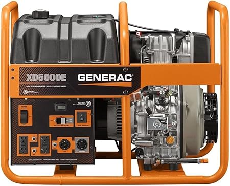 Generac 6864 XD5000E 5000-Watt Diesel-Powered Portable Generator - Ideal for Emergency Backup Power and Job Sites - Reliable Power for Demanding Applications - CARB Compliant