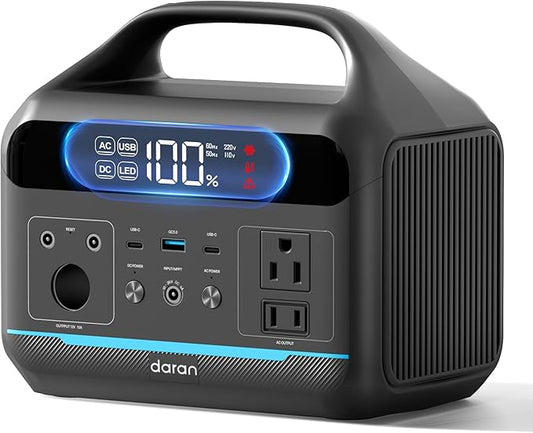 DARAN Portable Power Station 600W(1200W Surge) - 288Wh(90,000mAh) Solar Generator LiFePO4 Battery with AC DC Outlets, 8.3LB Portable Charging Station for Camping, RV, Home, Emergency (Solar Optional)