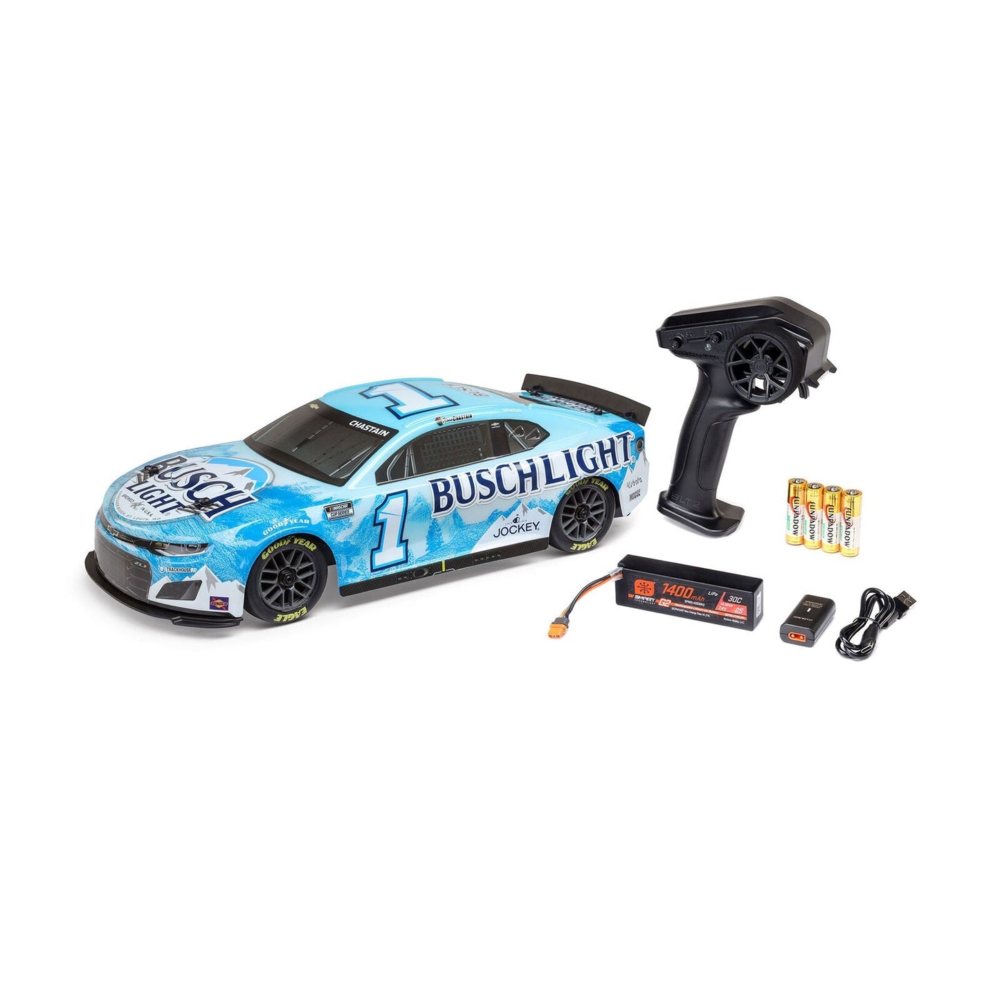 Losi 1/12 NASCAR RC Race Car Ross Chastain No. 1 2025 Busch Light Chevrolet ZL1 Blue
